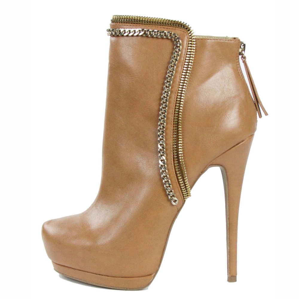 bebe Tan Platform Ankle Booties with Stiletto Heel